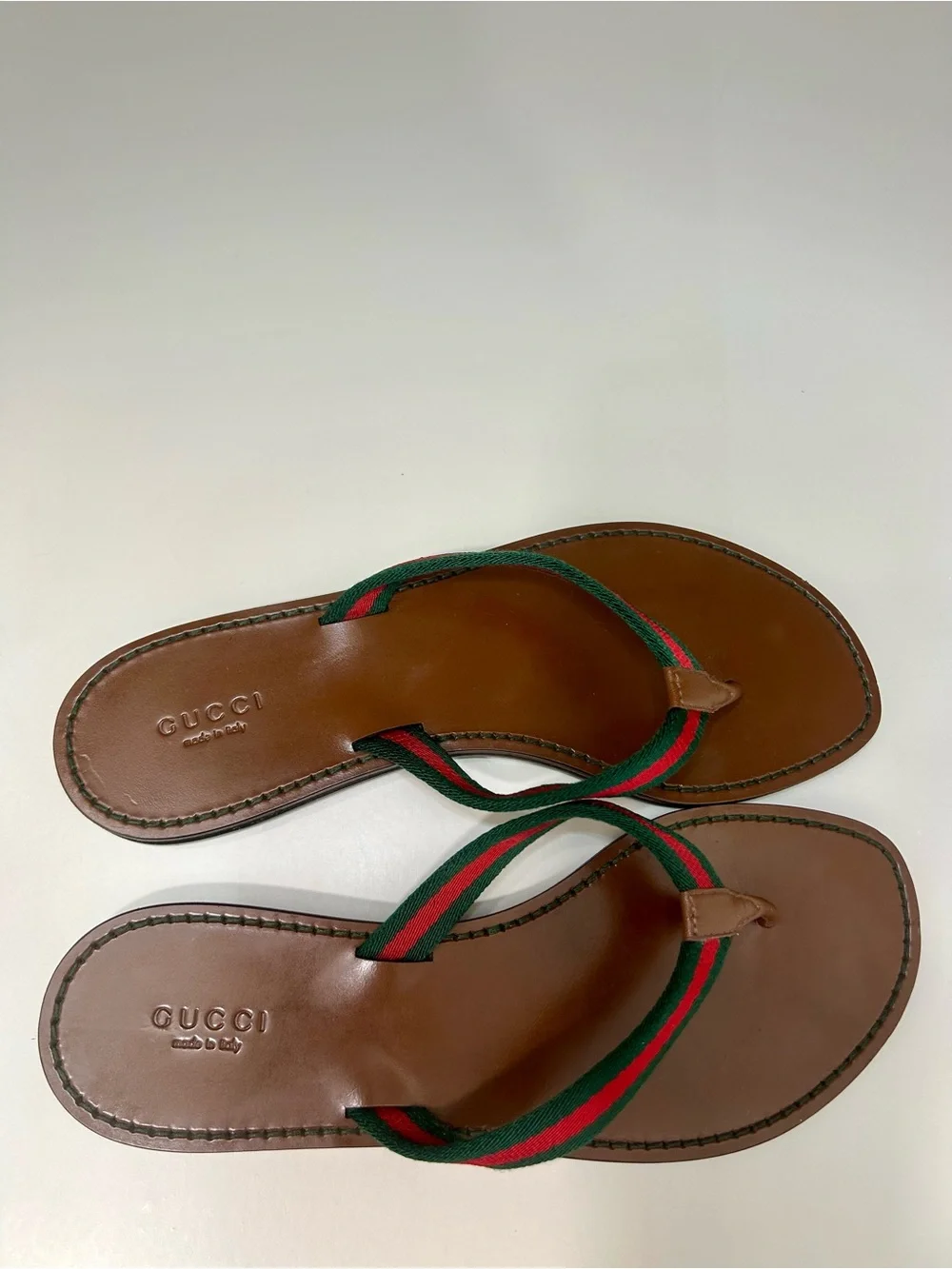 Gucci Web Leather Sandal Stripe Flip Flop Flat Authentic